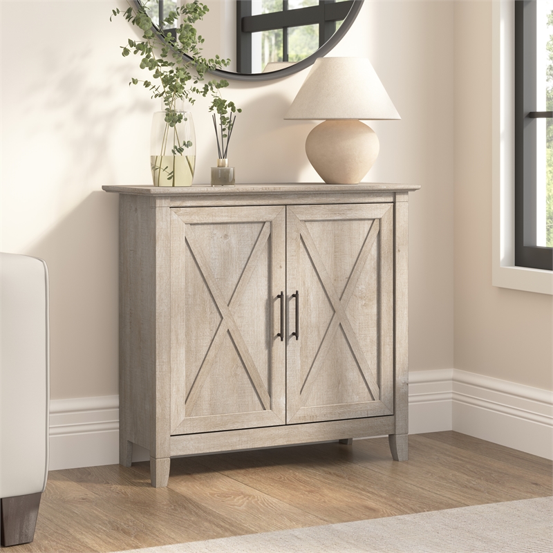 Maklaine Engineered Wood Small Storage Cabinet with Doors in Washed Gray