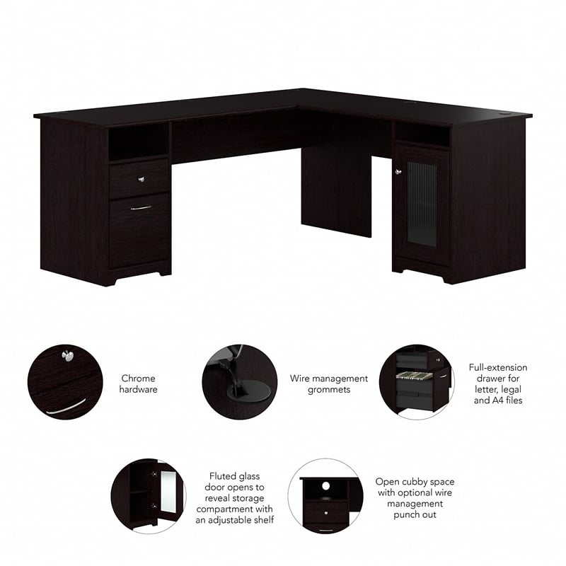 Maklaine Engineered Wood Computer Desk with Storage in Espresso