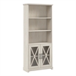 Maklaine Engineered Wood 5 Shelf Bookcase with Glass Doors in Linen White Oak