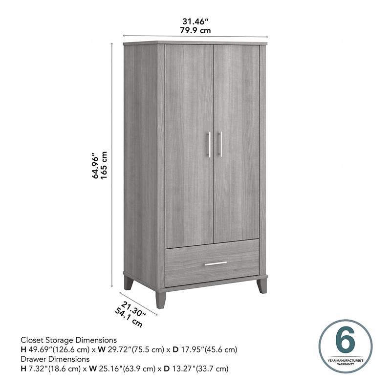 Maklaine Engineered Wood Tall Storage Cabinet with Doors in Platinum Gray