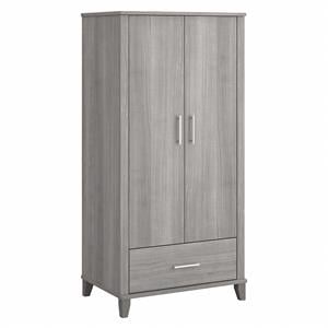 Maklaine Engineered Wood Tall Storage Cabinet with Doors in Platinum Gray