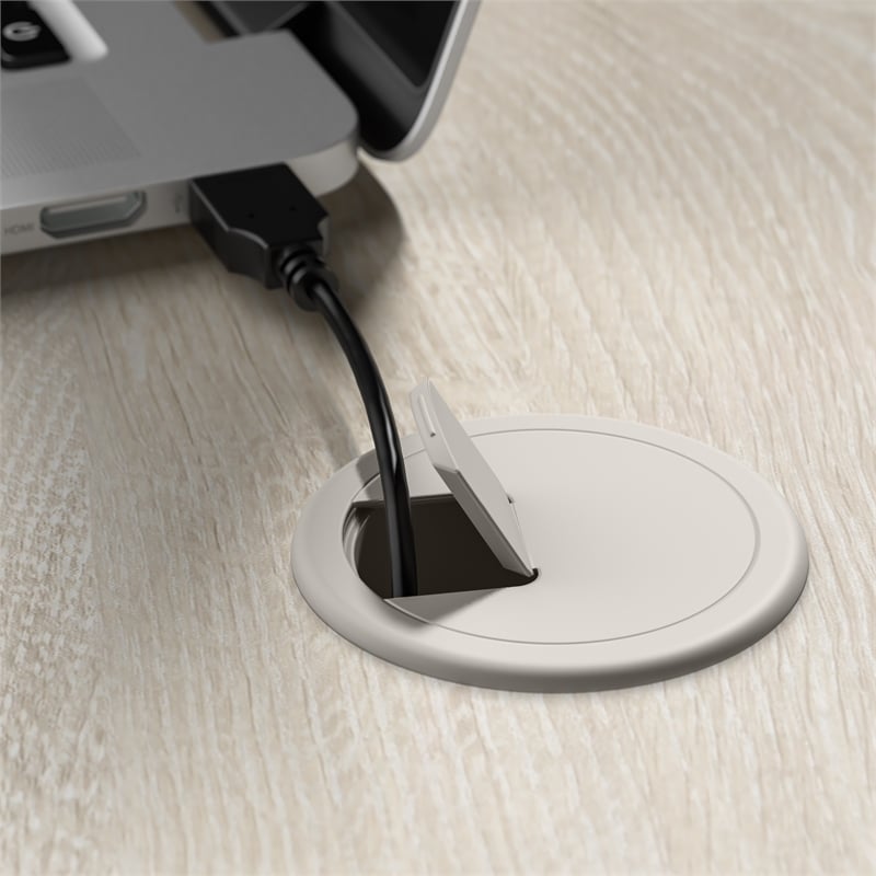 Maklaine Transitional Engineered Wood L-Shaped Desk in Linen White Oak