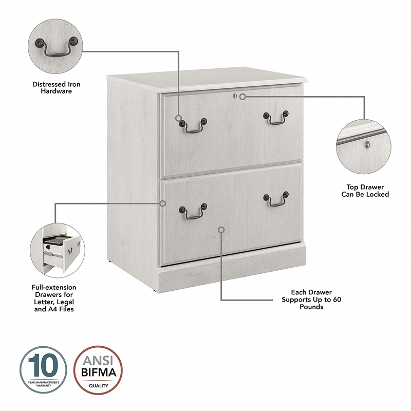 Maklaine Engineered Wood 2 Drawer Lateral File Cabinet in Linen White Oak