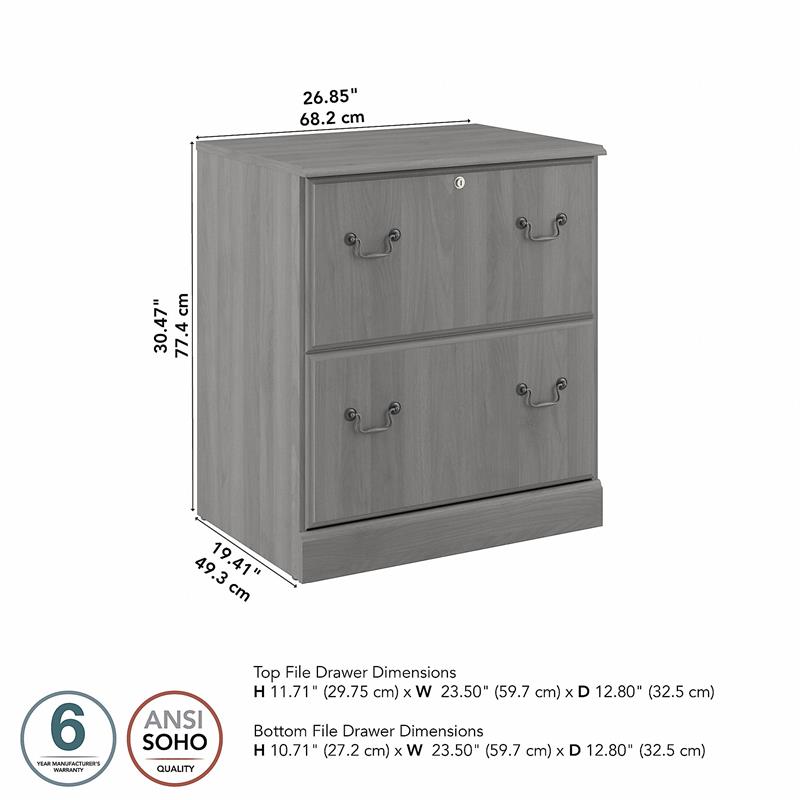 Maklaine Engineered Wood 2 Drawer Lateral File Cabinet in Modern Gray