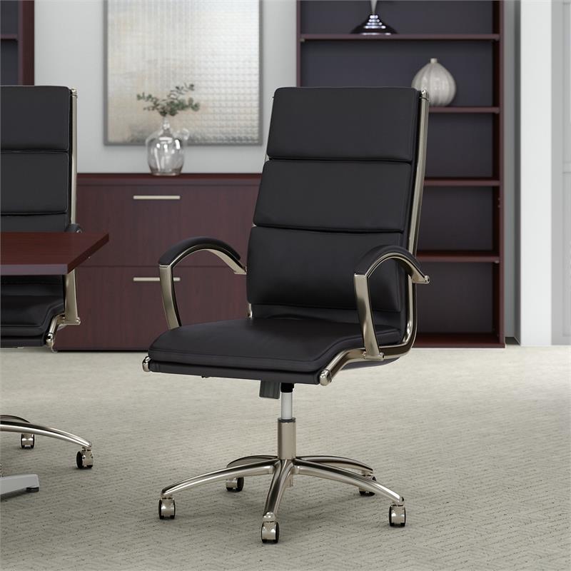 Maklaine Upholstered Faux Leather Executive Office Chair in Black