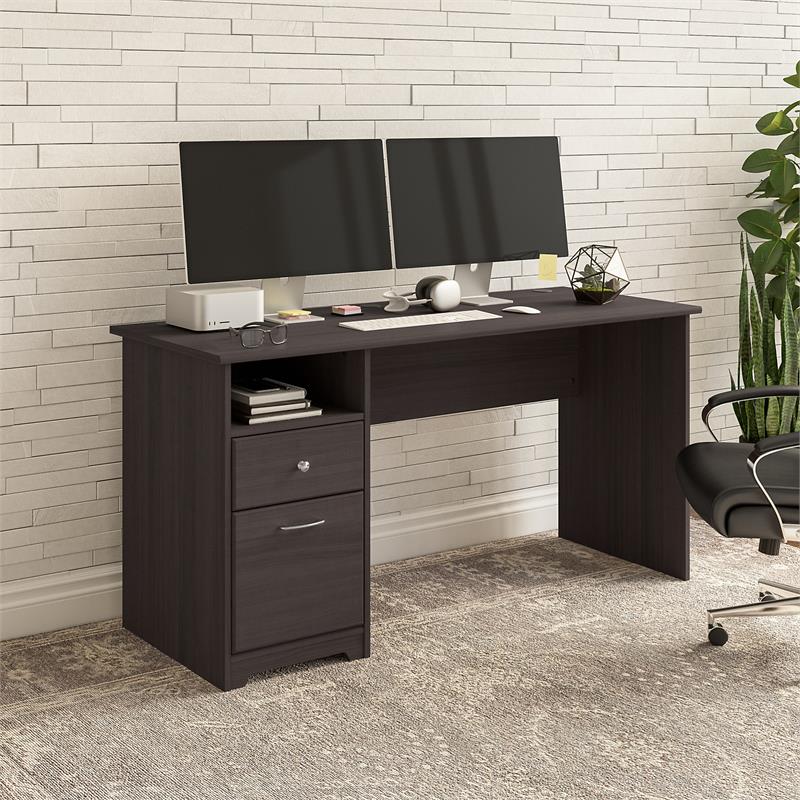 Maklaine Engineered Wood 60W Computer Desk with Drawers in Heather Gray