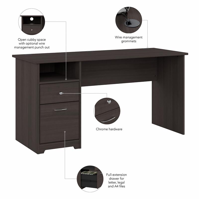 Maklaine Engineered Wood 60W Computer Desk with Drawers in Heather Gray