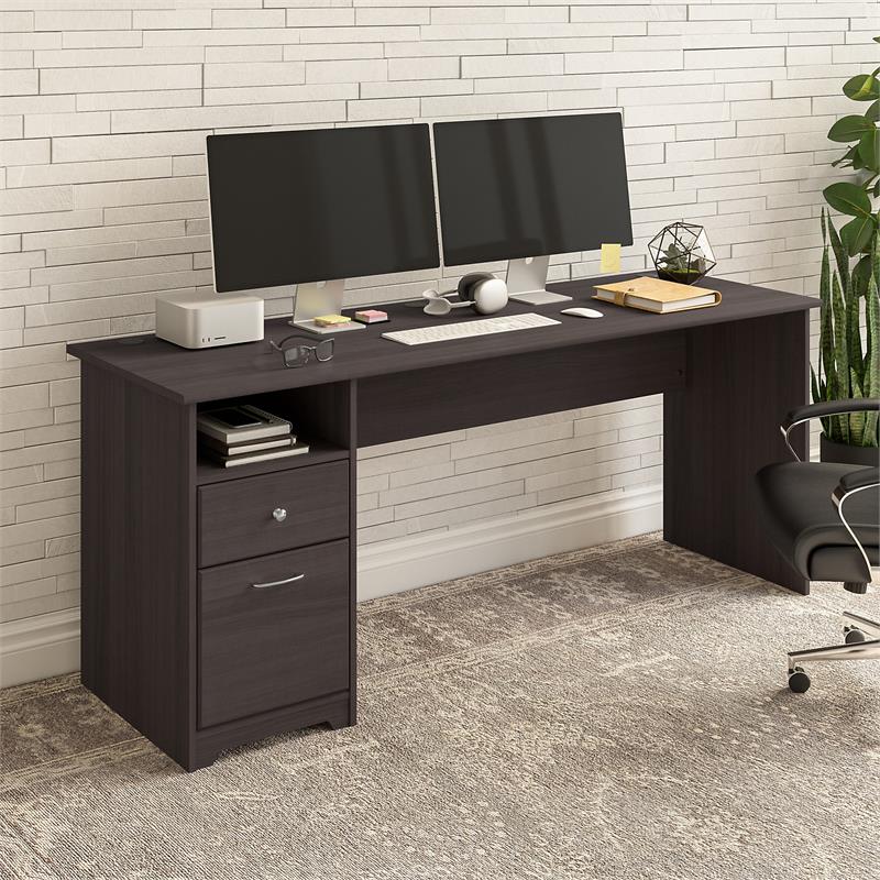 Maklaine Engineered Wood 72W Computer Desk with Drawers in Heather Gray