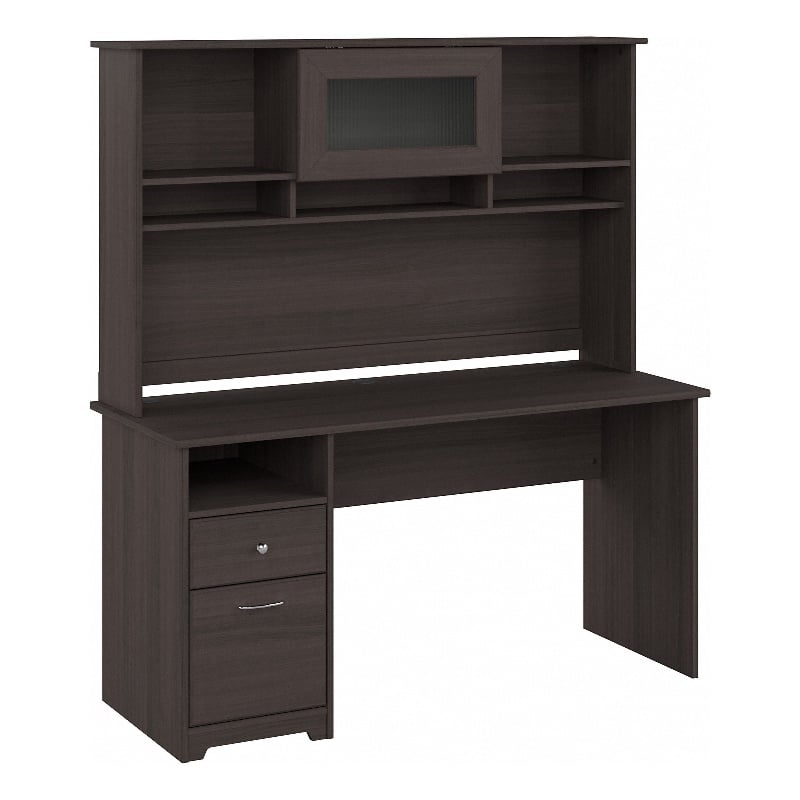 Maklaine Engineered Wood 60W Computer Desk with Hutch in Heather Gray