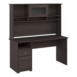 Maklaine Engineered Wood 60W Computer Desk with Hutch in Heather Gray