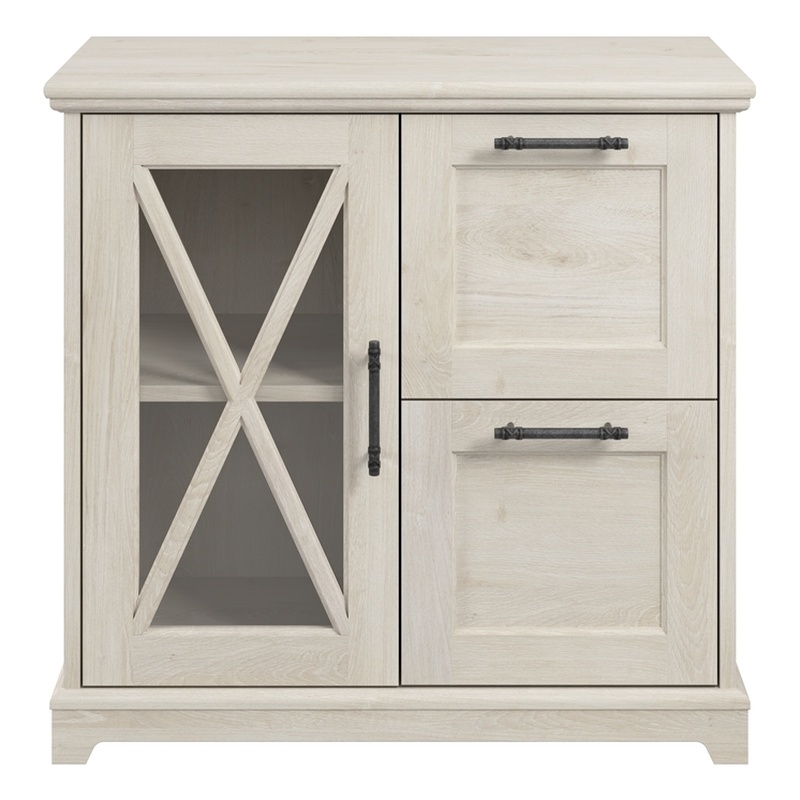 Maklaine Engineered Wood Lateral File Cabinet with Shelves in Linen White Oak