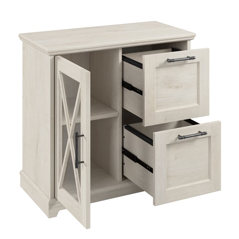 Maklaine Engineered Wood Lateral File Cabinet with Shelves in Linen White Oak