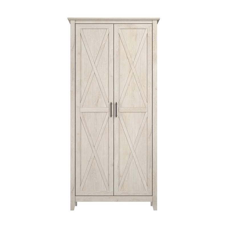 Maklaine Engineered Wood Tall Storage Cabinet with Doors in Linen White Oak