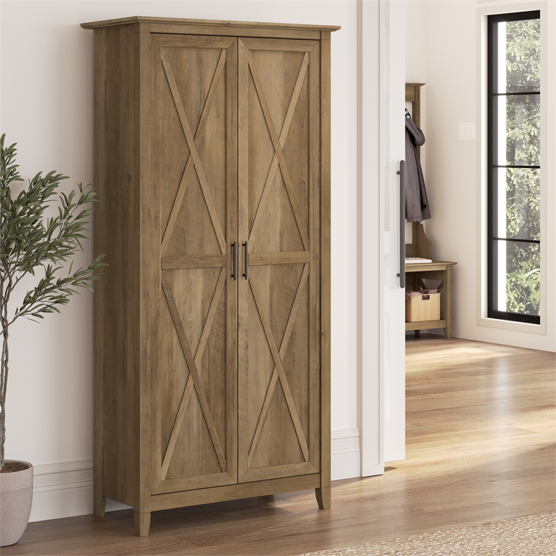 Maklaine Engineered Wood Tall Storage Cabinet with Doors in Reclaimed Pine