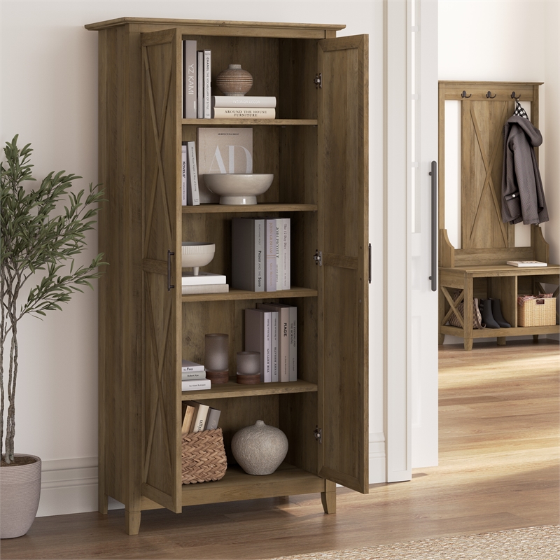 Maklaine Engineered Wood Tall Storage Cabinet with Doors in Reclaimed Pine
