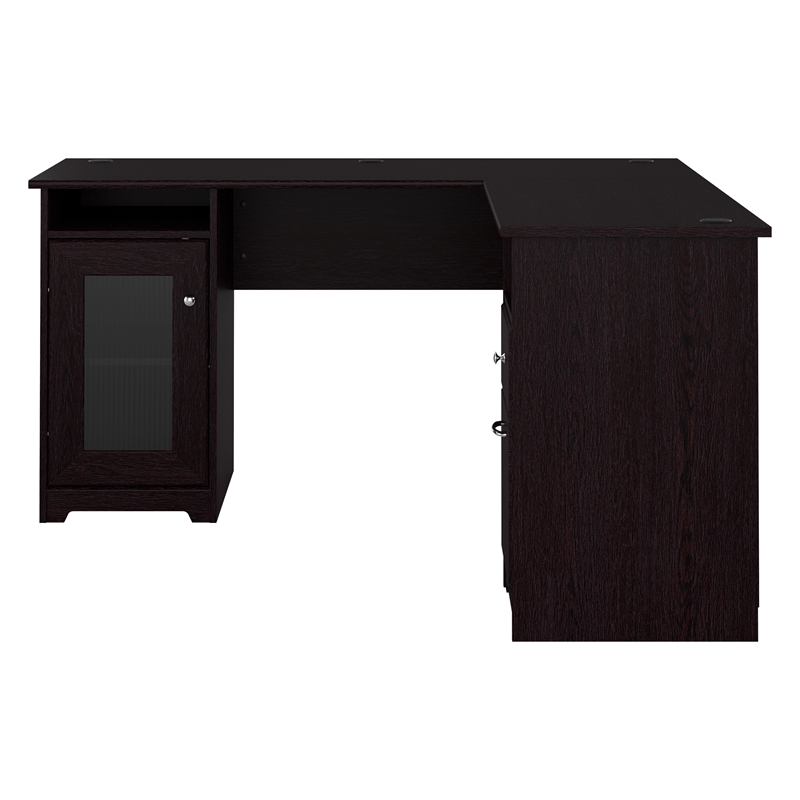 Maklaine Engineered Wood 60W L Shaped Computer Desk with Storage in Espresso Oak