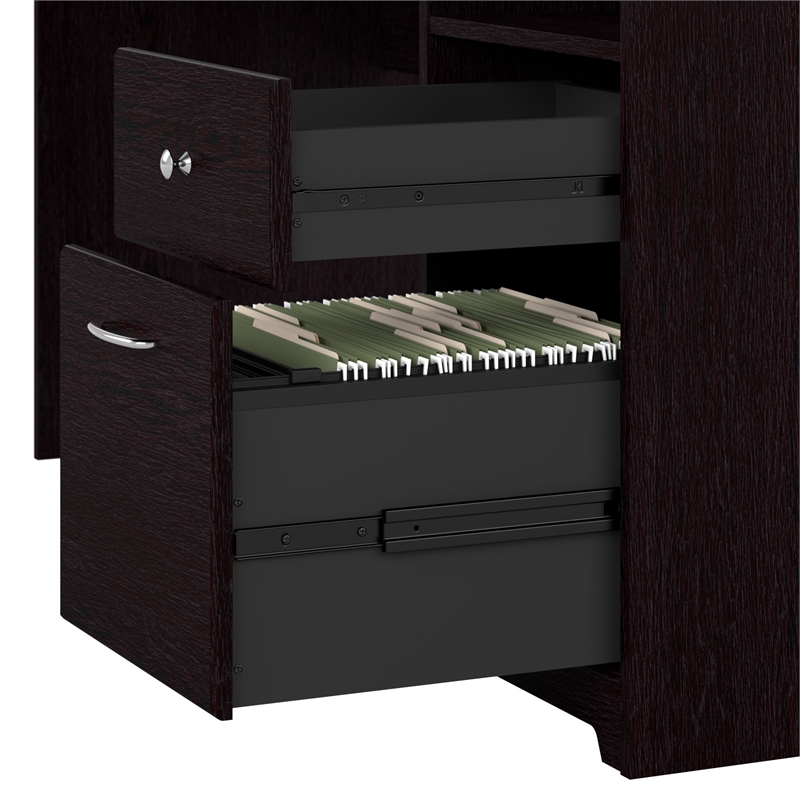 Maklaine Engineered Wood 60W L Shaped Computer Desk with Storage in Espresso Oak