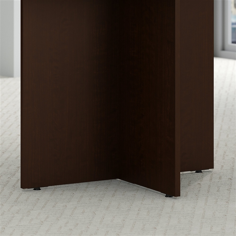 Maklaine Round Conference Table with Wood Base in Mocha Cherry