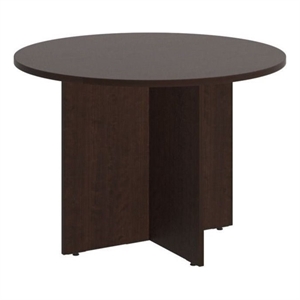 Maklaine Round Conference Table with Wood Base in Mocha Cherry