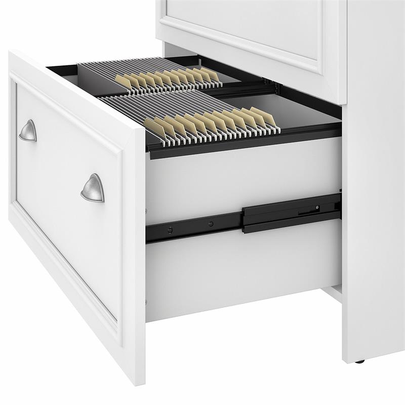 Maklaine Engineered Wood 2 Drawer Lateral File Cabinet in White and Gray