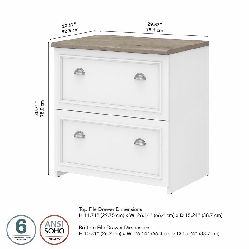 Maklaine Engineered Wood 2 Drawer Lateral File Cabinet in White and Gray