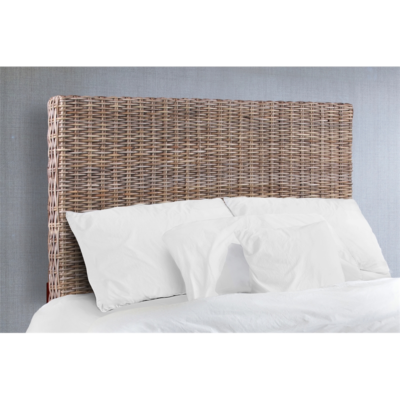 Maklaine Coastal Coastal Rattan/Wood Queen Headboard in Gray