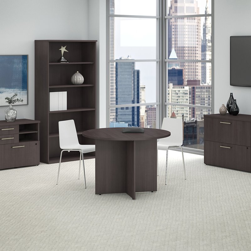 Maklaine Transitional 42W Round Conference Table in Storm Gray