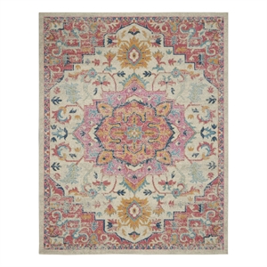 Maklaine 9' x 12' Ivory Pink Fabric Bohemian Area Rug (9' x 12')