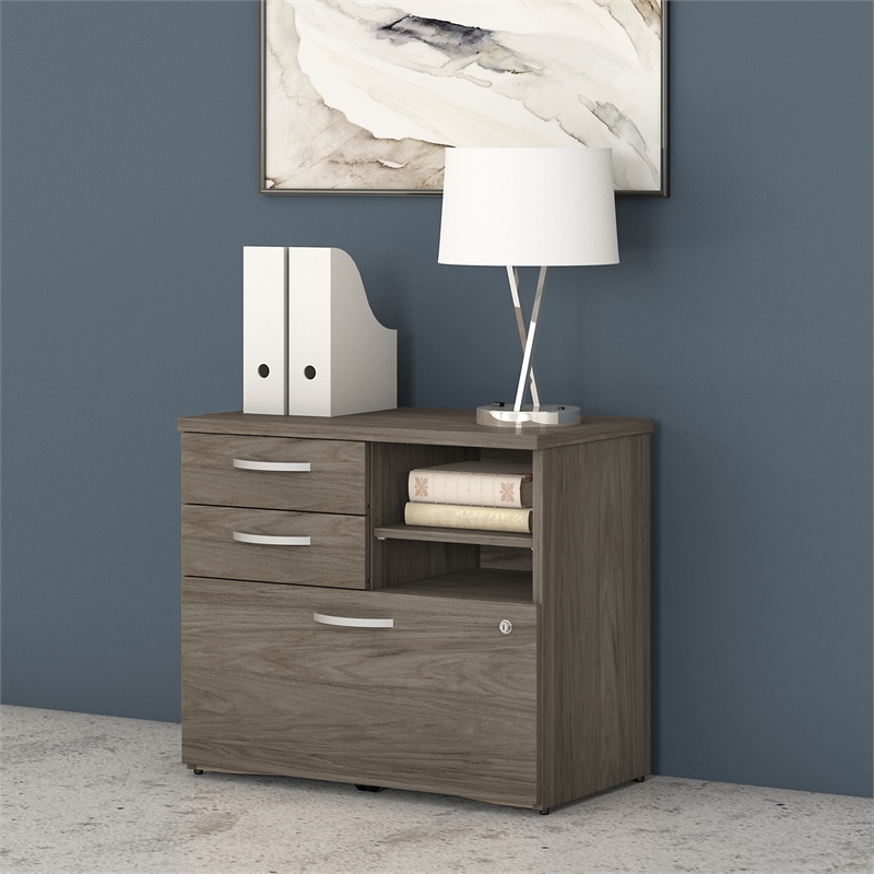 Maklaine Engineered Wood Office Storage Cabinet with Drawers in Modern Hickory