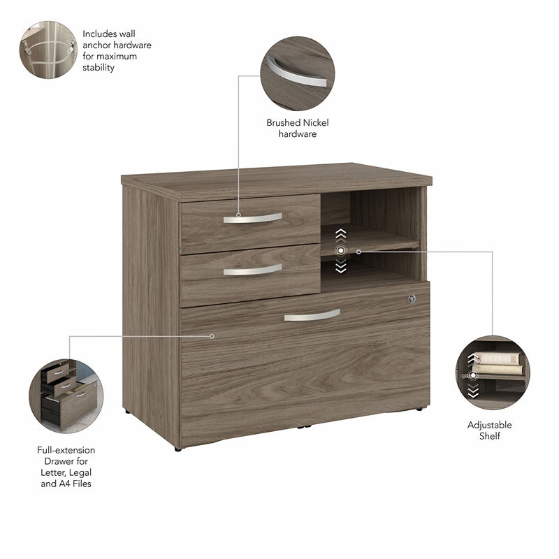 Maklaine Engineered Wood Office Storage Cabinet with Drawers in Modern Hickory