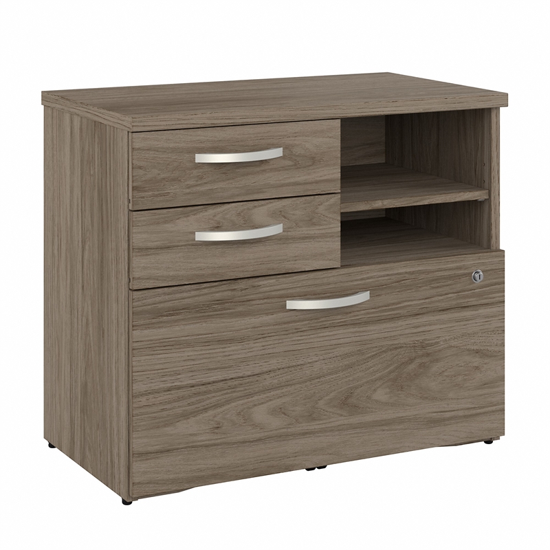 Maklaine Engineered Wood Office Storage Cabinet with Drawers in Modern Hickory