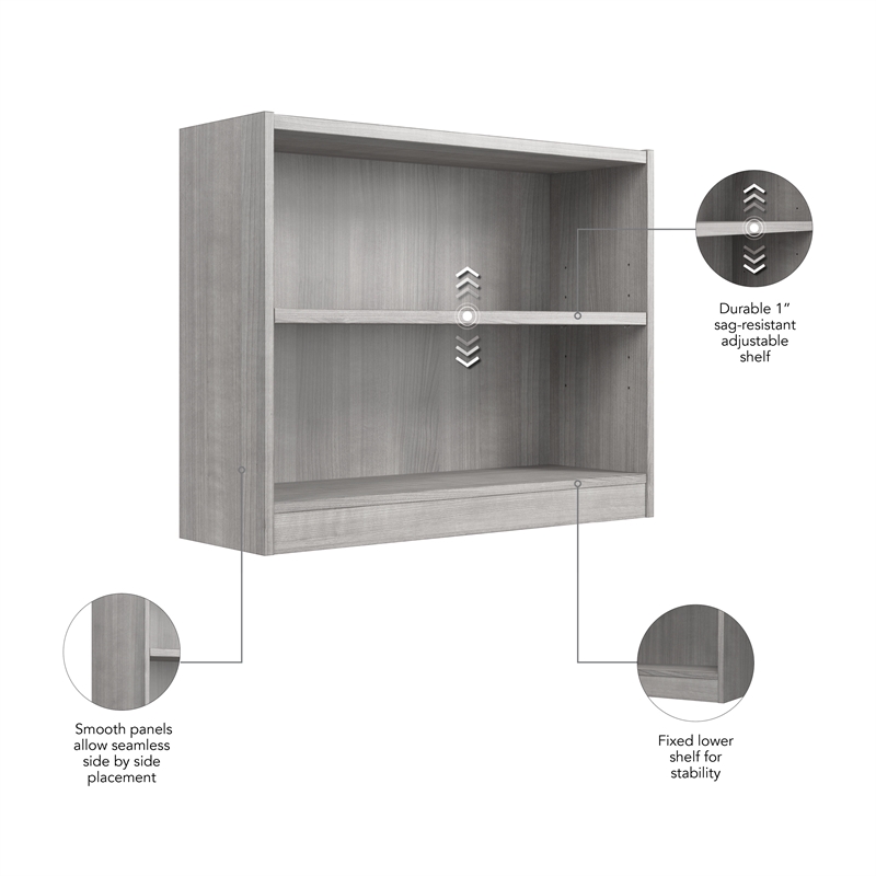 Maklaine Engineered Wood Universal Small 2 Shelf Bookcase in Platinum Gray