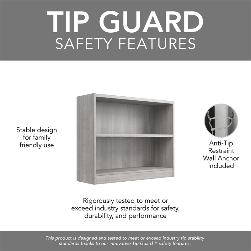 Maklaine Engineered Wood Universal Small 2 Shelf Bookcase in Platinum Gray