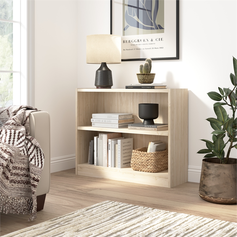 Maklaine Engineered Wood Universal Small 2 Shelf Bookcase in Natural Elm