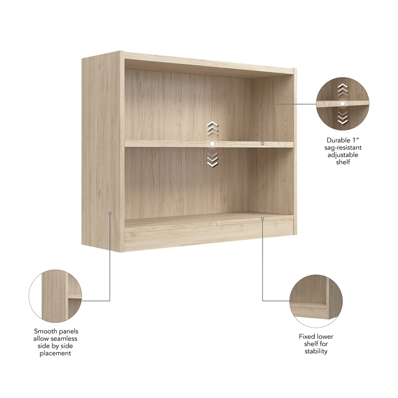 Maklaine Engineered Wood Universal Small 2 Shelf Bookcase in Natural Elm