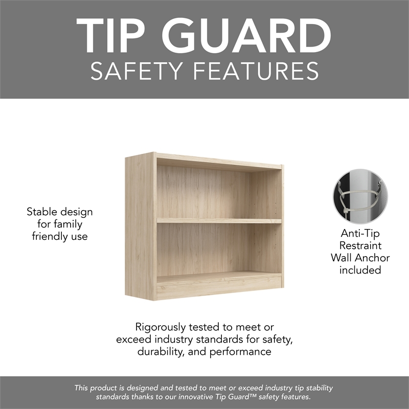 Maklaine Engineered Wood Universal Small 2 Shelf Bookcase in Natural Elm