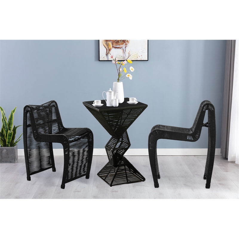 Maklaine Coastal Rope Counter Stool in Black Finish Set of 2