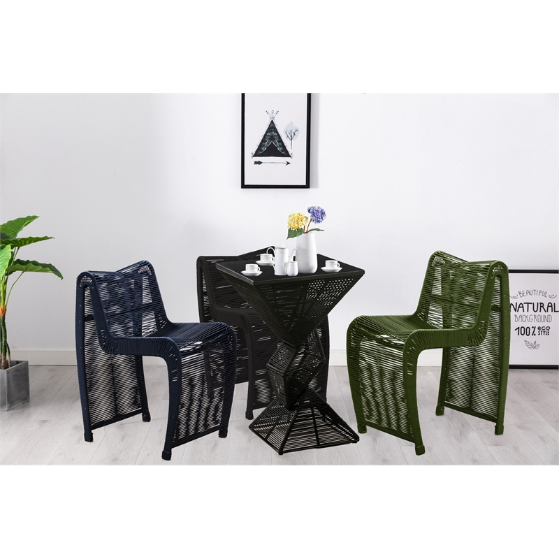 Maklaine Coastal Rope Counter Stool in Black Finish Set of 2