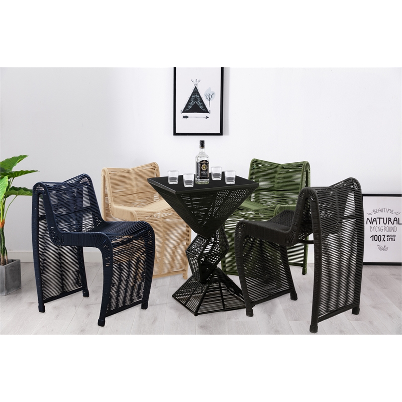 Maklaine Coastal Rope Counter Stool in Black Finish Set of 2