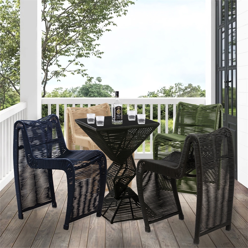 Maklaine Coastal Rope Counter Stool in Black Finish Set of 2