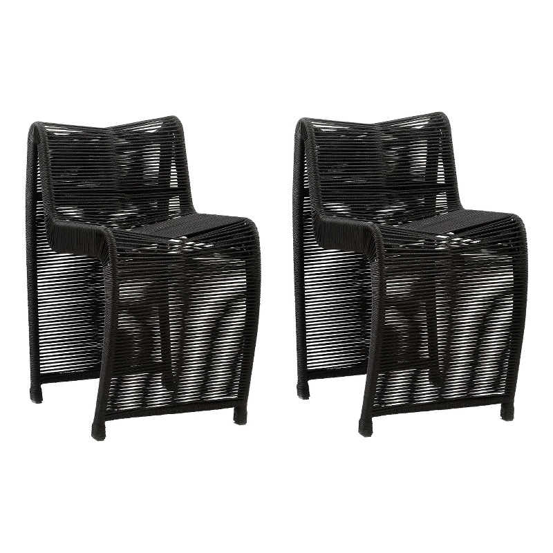 Maklaine Coastal Rope Counter Stool in Black Finish Set of 2