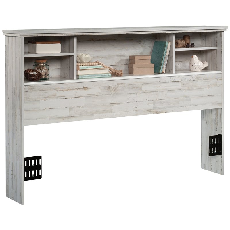 Maklaine Engineered Wood Full-Queen Bookcase Headboard in White Plank