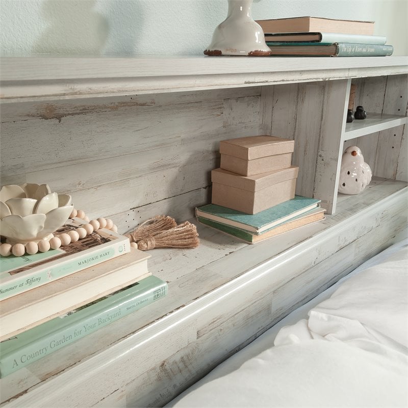 Maklaine Engineered Wood Full-Queen Bookcase Headboard in White Plank