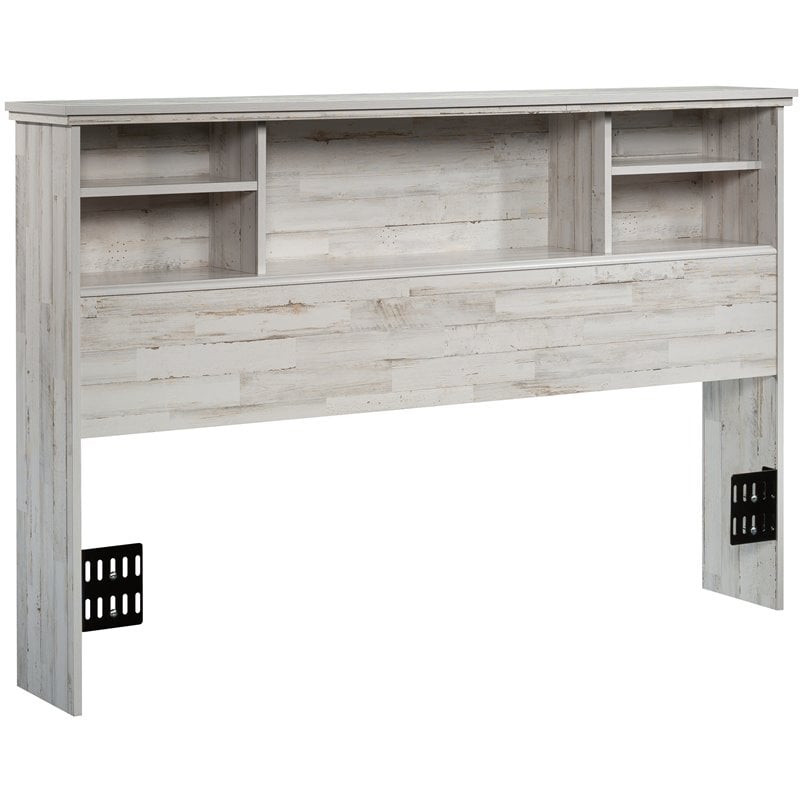 Maklaine Engineered Wood Full-Queen Bookcase Headboard in White Plank