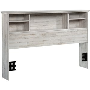 Maklaine Engineered Wood Full-Queen Bookcase Headboard in White Plank