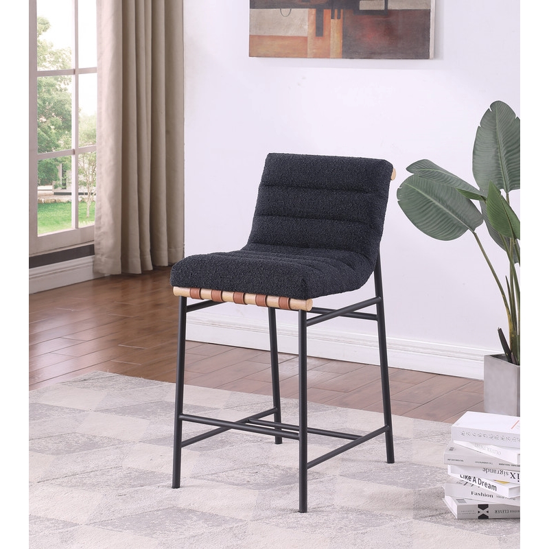 Maklaine Black Boucle Fabric Counter Height Chair with Iron Leg Frame