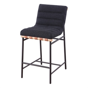 Maklaine Black Boucle Fabric Counter Height Chair with Iron Leg Frame