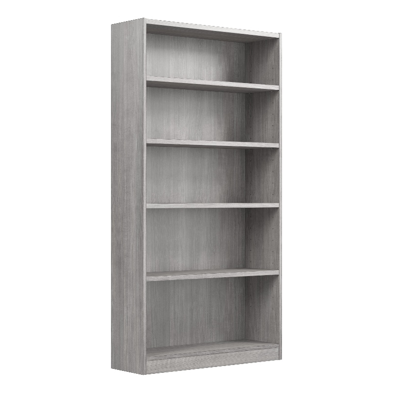Maklaine Engineered Wood Universal Tall 5 Shelf Bookcase in Platinum Gray