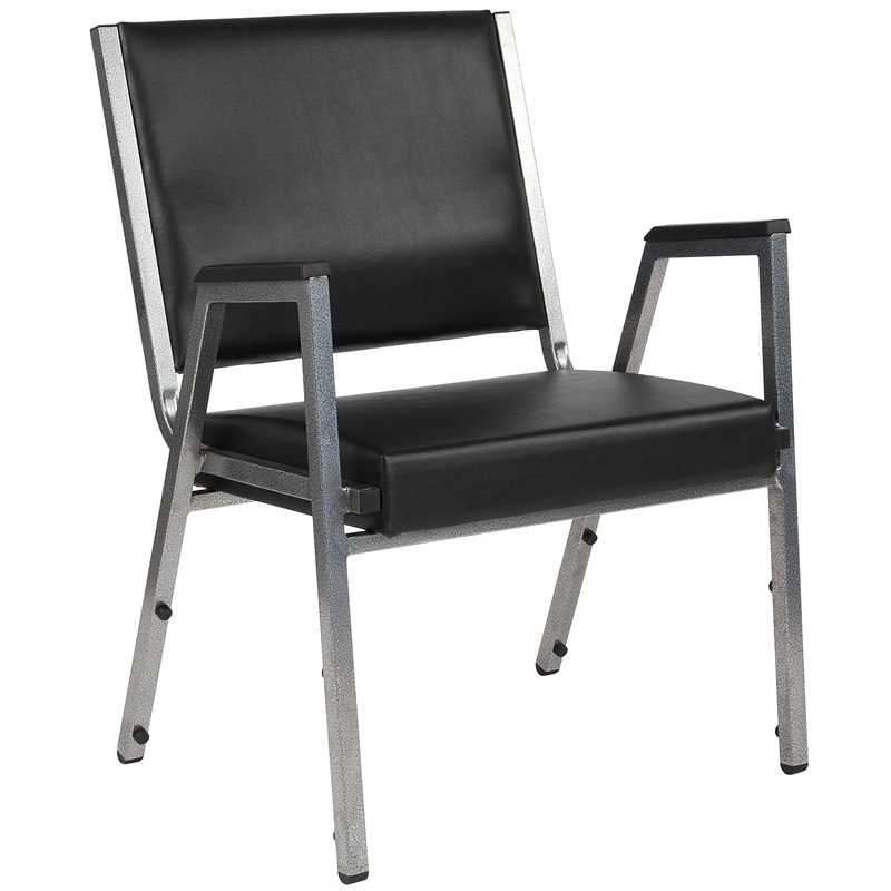 Maklaine Contemporary Faux Leather Arm Chair in Black and Silver