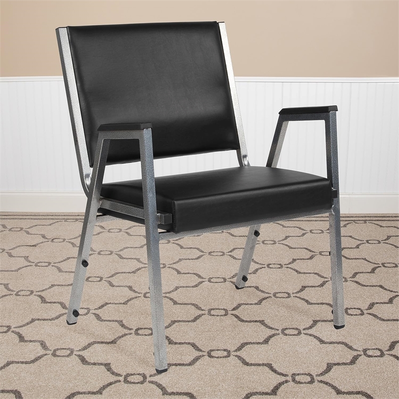 Maklaine Contemporary Faux Leather Arm Chair in Black and Silver
